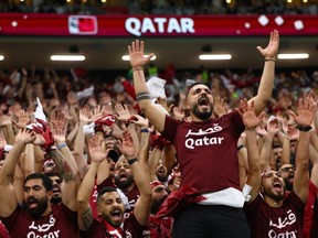 Qatar fans react inside the stadium before the match.