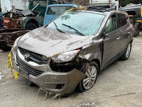 Coquitlam RCMP say Jodine Millar's brown 2011 Hyundai Tucson, with Manitoba licence FXU 195, was involved in a single-vehicle crash along Highway 1 at No. 3 Road in Abbotsford shortly before 9 p.m. on Monday, Nov. 28, 2022. When Abbotsford police got there, the SUV was empty.