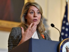 Foreign Affairs Minister Melanie Joly speaks during a joint press conference with U.S. Secretary of State Antony Blinken, in the Benjamin Franklin Room at the State Department in Washington, D.C., Friday, Sept. 30, 2022.