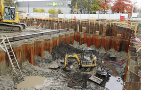 The excavation site for a new Nigel House near Saanich Municipal Hall, where ancient bison bones were discovered.