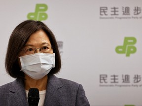 Taiwanese President Tsai Ing-wen announces to resign as Democratic Progressive Party chair to take responsibility for the party's performance in the local elections in Taipei, Taiwan, Nov. 26, 2022.