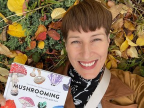 Author Diane Borsato with her book Mushrooms: The Joy of Quiet Hunting.