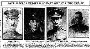 Detail from the front page of the Aug. 12, 1916 Calgary Herald featuring a photo of Charles Deane Douglas.