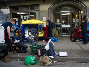 Tents line East Hastings Street in Vancouver, where city officials are concerned about fire hazards.