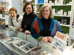 From left, Fernie Andrews, owner Margot McRae and Shannon Gray at the Pen Shop on Nov. 16.
