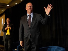 Outgoing Premier John Horgan, on his last day in office, addresses BC Chamber of Commerce at the Pan Pacific Hotel in Vancouver, BC Thursday, November 17, 2022. Horgan was BC’s 36th premier and the province’s longest-serving NDP MLA. (Photo by Jason Payne/ PNG)