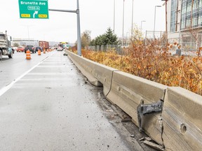 Parts of the stolen vehicle near the crashed site on Highway 1 near the King Edward overpass.
