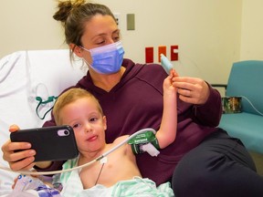 Michelle Bastin and her son Elliott, 3, at B.C. Children’s Hospital.