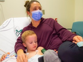 Michelle Bastin and her son Elliott, 3, at B.C. Children's Hospital.