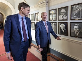 B.C. NDP Premier-designate David Eby and Premier John Horgan in Victoria on Oct. 24, 2022. Photo: Darren Stone, Victoria Times Colonist