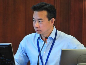 Mayor Ken Sim iat his first council meeting since he was elected Mayor, at Vancouver City Hall on Nov. 15, 2022.