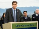 B.C. Premier David Eby outlined his plan to make communities safer during a press conference at Vancouver's Queen Elizabeth Park on Nov. 20, 2022. 