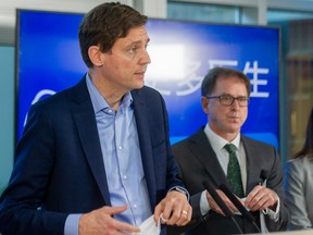 Premier David Eby and Health Minister Adrian Dix make announcement about doctor recruitment while at Richmond Hospital on Sunday.