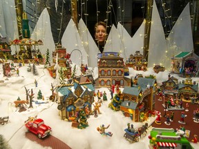 Fernie Andrews (pictured here) created this Christmas display for Vancouver Pen Shop.