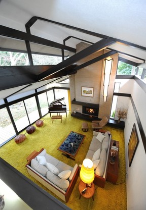 The living room from a second storey loft.