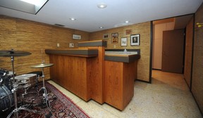 The teak rec room bar. The walls are clad in bamboo.