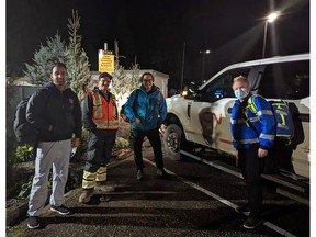 Respiratory therapist Sumeet Gill, CN Rail employee Tyson (no last name provided), ICU Dr. Greg Haljan, critical care nurse Greg Sills were part of the team that travelled to Hope to help an injured teen. Handout photo.