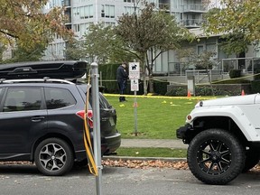 Police investigate an early-morning shooting in the Klahanie neighbourhood of Port Moody on Friday, Nov. 11, 2022. Photo: James Gross.