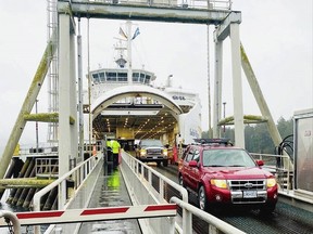 Unloading traffic from the Salish Heron ferry at Galiano Island.