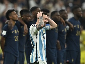 Argentina's Lionel Messi reacts during the penalty shootout.