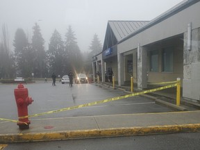 Police and the Independent Investigations Office are on scene at Kensington and Hastings Street in Burnaby on Dec. 16, 2022.