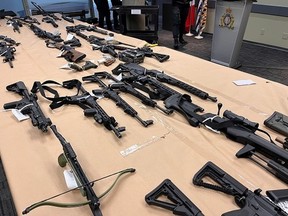 Surrey RCMP said numerous firearms, rounds of ammunition, and other items related to firearms trafficking were seized from a business in the 1300-block Ketch Court in Coquitlam on Dec. 1, 2022.