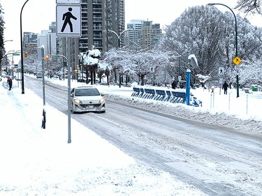 Scene from Beach Avenue at Broughton in Vancouver's West End neighbourhood the morning of Dec. 20, 2022.