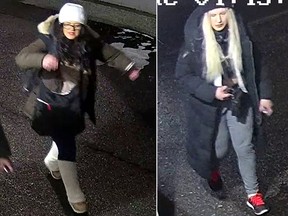 These two female suspects allegedly smashed a store window at Howe and Nelson streets in downtown Vancouver.