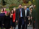 Minister of Agriculture Lana Popham (left) and Premier David Eby arrive with fellow ministers before the start of the swearing-in ceremony at Government House in Victoria, B.C., on Wednesday, Dec. 7, 2022.