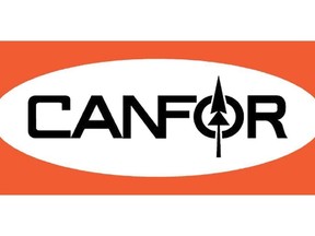 The corporate logo for forest products producer Canfor Corp. is shown.