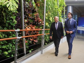 Canada's Prime Minister Justin Trudeau and Secretary-General of the United Nations, Antonio Guterres arrive to attend a bilateral meeting during COP15, the two-week U.N. Biodiversity summit, in Montreal, Quebec, Canada December 7, 2022. REUTERS/Christinne Muschi