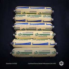 Handout photo of explosives seized by police as part of a Vancouver Island drug trafficking investigation.