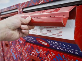 Mail boxes at Canada Post's main plant in Calgary, Alta.