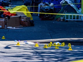 Scene of a police shooting in Vancouver's Downtown Eastside on July 30, 2022.