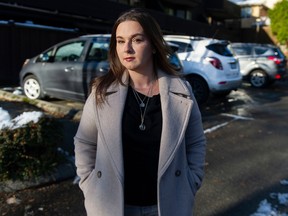 Heather Boal, pictured in Vancouver on Thursday, ‘is still a young person and she faces a lifetime of ongoing pain, headaches and mood symptoms’ as a result of her vehicle accident while working for ICBC, said B.C. Supreme Court Justice Lisa Warren.