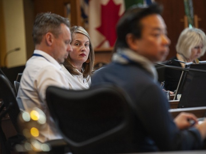  From left, ABC Coun. Brian Montague, OneCity Coun. Christine Boyle, ABC Mayor Ken Sim, and Green Coun. Adriane Carr at a council meeting in December 2022.