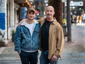 Actors Gabriel LaBelle (left) and his dad, Rob LaBelle, in Gastown, when Gabriel was home during the recent holidays. The young actor takes a star turn, playing a Steven Spielberg-like teenage character in the legendary Spielberg’s latest directorial offering, The Fabelmans.