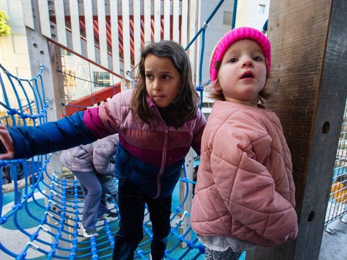  georgia humayun, 7, and francesca fumano, daughter of columnist dan fumano, play at sθәqәlxenәm ts’exwts’áxwi7, also known as rainbow park, in vancouver.