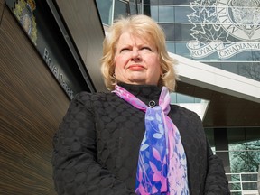 Brenda Locke poses in front of the Surrey RCMP detachment in March 2021.