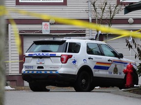 Surrey RCMP at the scene of a fatal stabbing in the 12700-block 66 Avenue.
