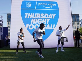 Robert "Bojo" Ackah and Fik-Shun during the announcement of the first Thursday Night Football on Prime Video matchup featuring the San Diego Chargers at Kansas City Chiefs at the 2022 NFL Draft on Thursday, April 28, 2022 in Las Vegas.