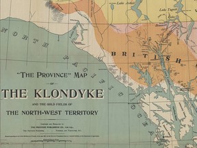 Detail from "The Province" Map of The Klondyke and the Gold Fields of the North-West Territory, 1897. From University of Calgary archives.