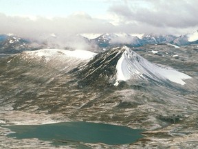 Aerial view of Mount Edziza, in the far north of BC, which some locals refer to as Ice Mountain.