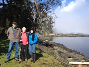 The late Betty Swift of Seattle, with daughter Hally and son-in-law Ted, on Link Island in 2019.