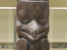 A memorial totem pole is shown in this handout image provided by National Museums Scotland. The museum says it will return to the Nisga'a Nation in British Columbia a memorial pole taken nearly a century ago.