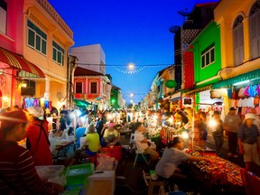 Phuket Walking Street night market in Phuket old town, Thailand.