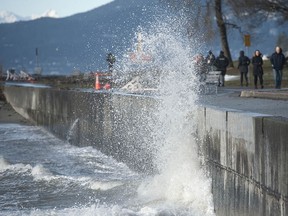 High winds and waves along the seawall in a Jan. 7, 2022, file photo. A windstorm is on its way Thursday.