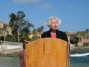 US Treasury Secretary Janet Yellen delivers a speech during a visit on Goree Island off the coast of the city of Dakar on January 21, 2023. - Yellen on January 20, 2023 touted the fruits of a new mutually beneficial economic strategy towards Africa, contrasting the damage caused by Russia's invasion of Ukraine and China's practices. (Photo by SEYLLOU / AFP)