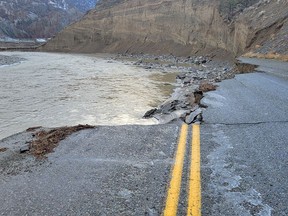 A B.C. highway is washed out by flooding.