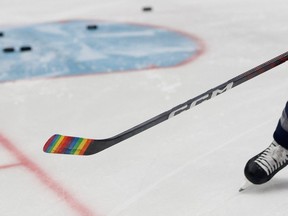 File photo: Rainbow tape on a hockey stick.
